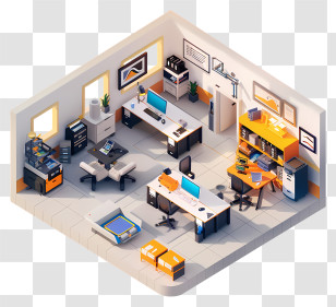 Assembly Room - Isometric Modern Office Interior With Desks And Chairs Transparent PNG
