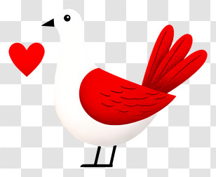 Dove And Heart - Red And White Bird With Heart Transparent PNG