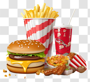 Fast Food - Fast Food Combo Meal With Snacks And Beverages Transparent PNG