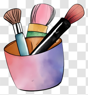 Cartoon - Makeup Brushes In Colorful Holder Transparent PNG