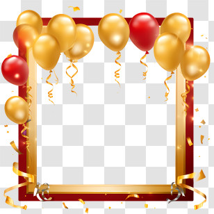 Birthday Party Frame - Celebratory Balloon Frame In Gold And Red Transparent PNG