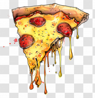 Cheesy Pepperoni Pizza Slice - Cheesy Pepperoni Pizza Slice With Melting Cheese Transparent PNG