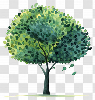 Cartoon Tree - Watercolor Tree Illustration With Lush Leaves Transparent PNG