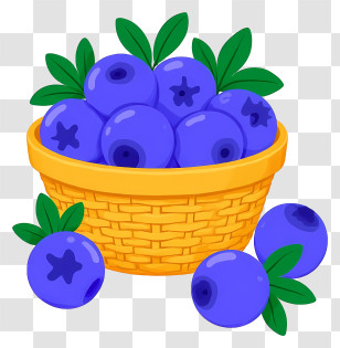 Fresh Blueberries In Woven Basket - Basket Of Fresh Blueberries With Leaves Transparent PNG