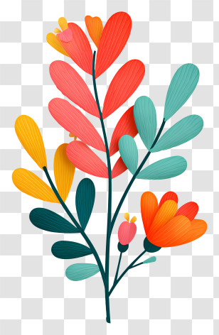 Branch Leaf Flower - Colorful Leaves And Flowers Illustration Transparent PNG