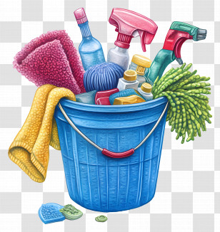 Cleaning Supplies - Colorful Cleaning Supplies In A Blue Bucket Transparent PNG