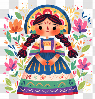 Mexican Doll - Mexican Folk Doll With Flowers Transparent PNG