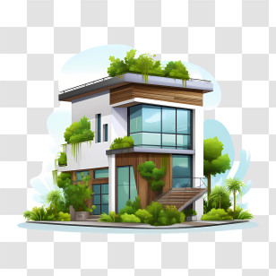 Eco House - Modern Eco-Friendly House With Greenery Transparent PNG
