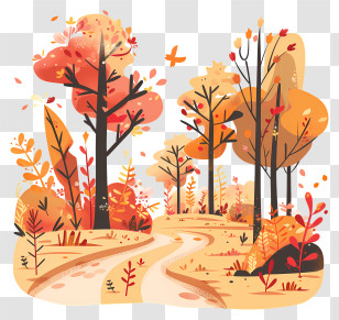 Autumn Background - Autumn Forest Scene With Vibrant Leaves Transparent PNG