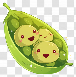Kawaii Peas - Cute Cartoon Green Peas Pod Illustration Transparent PNG