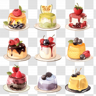 Pudding Desserts With Fruit Toppings - Selection Of Pudding Desserts With Fruit Toppings Transparent PNG