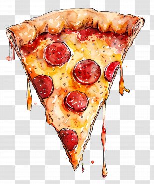 Pizza Slice - Watercolor Pepperoni Pizza Slice Transparent PNG