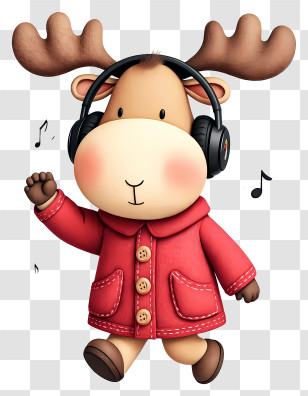 Cute Cartoon Moose - Music Moose In Red Coat Transparent PNG