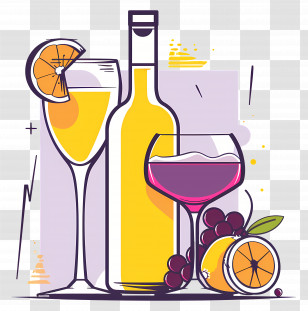 Alcohol - Wine Bottle And Glasses Illustration Transparent PNG