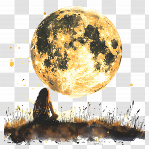 Moon - Girl Sitting Under The Moon Transparent PNG
