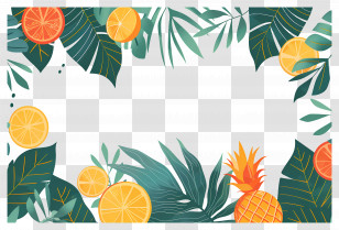 Summer Background - Tropical Frame With Leaves And Fruits Transparent PNG
