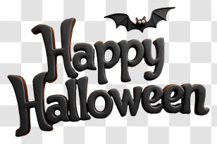 Halloween Text - Happy Halloween Text With Bat Transparent PNG