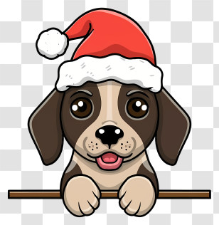 Cartoon Dog - Cute Dog In Santa Hat Illustration Transparent PNG