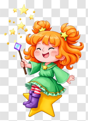 Magical Girl Holding Wand - Orange-haired Fairy With Magic Wand Transparent PNG
