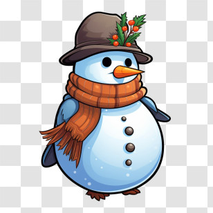 Snowman - Festive Snowman With Hat And Scarf Decoration Transparent PNG
