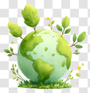Earth With Green Plants - Green Earth Eco Illustration Transparent PNG