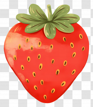 Strawberry - Illustrated Red Strawberry With Green Leaf Transparent PNG