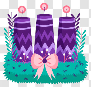 Digital Illustration - Purple Advent Candles With Wreath And Bow Transparent PNG