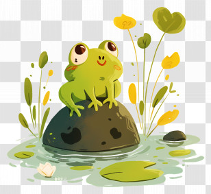 Green Frog On Rock - Green Frog On Rock Transparent PNG