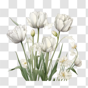 Tulips - White Tulip And Flower Illustration Transparent PNG