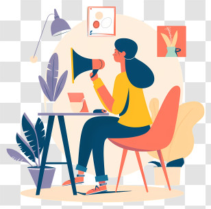 Woman With Loudspeaker - Woman Announcing With Megaphone Transparent PNG