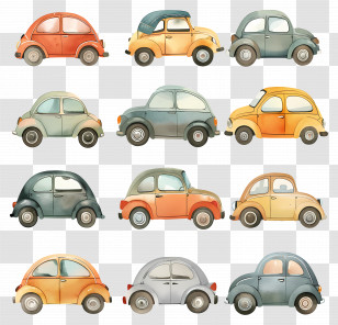 Car - Illustration Of Vintage Cars In Various Colors Transparent PNG