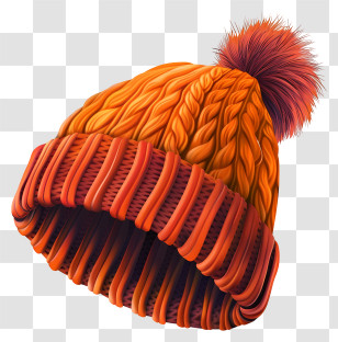 Knit Cap - Orange Knitted Hat With Pom-pom Transparent PNG
