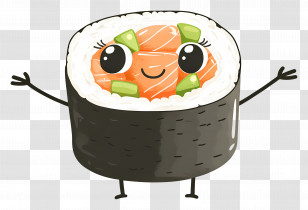 Cute Sushi - Smiling Sushi Roll With Arms Transparent PNG