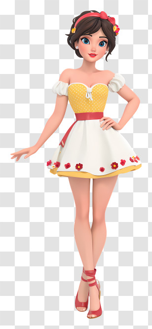 Summer Girl Anime - Cartoon Girl In Floral Dress Transparent PNG