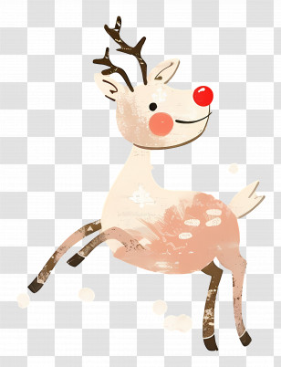 Christmas Deer - Vintage Reindeer With Red Nose Transparent PNG
