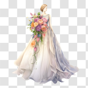 Wedding Dress
 - Elegant Bride In Floral Gown Illustration Transparent PNG
