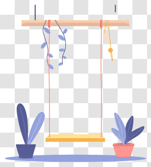 Swing - Wooden Swing With Plants And Rope Design Transparent PNG
