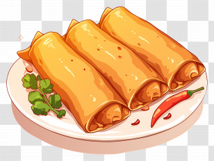 Spring Rolls On Plate - Delicious Rolled Tacos With Chili Garnish Transparent PNG