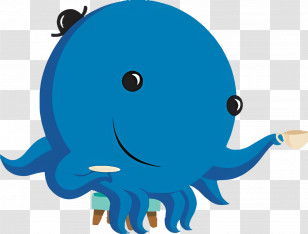 Oswald - Blue Cartoon Octopus With A Cup Transparent PNG