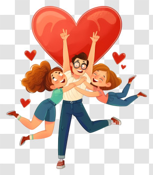 Cartoon People With Love Heart - Family Holding Heart Transparent PNG