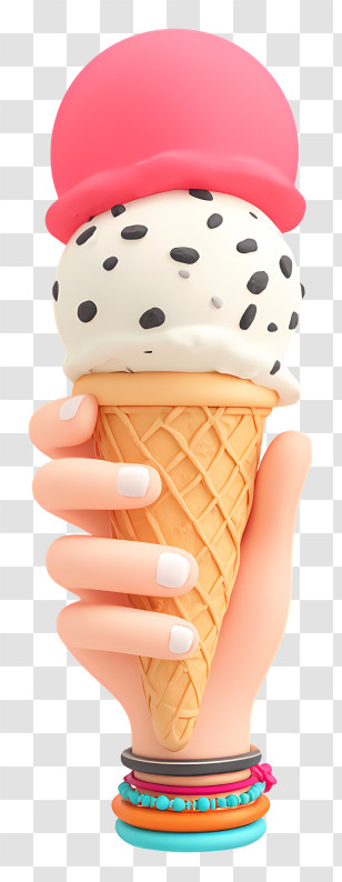 Hand Holding Ice Cream Cone - Hand Holding Pink Ice Cream Cone Transparent PNG