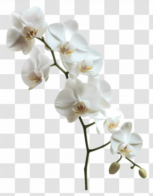 Orchid Flower - White Orchid Flower On A Stem Transparent PNG