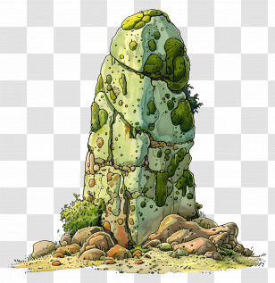 Mossy Rock - Moss-Covered Stone Pillar Illustration Transparent PNG