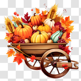 Wooden Wagon - Decorated Autumn Harvest Wagon With Pumpkins Transparent PNG