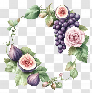 Grape Wreath - Floral And Grape Wreath With Figs Transparent PNG