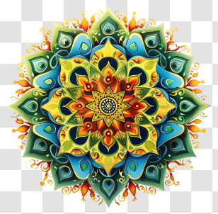 Flower Mandala - Yellow And Green Radiant Mandala Design Transparent PNG