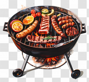 Bbq - Barbecue Grill Loaded With Delicious Food Transparent PNG