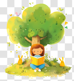 Reading Under Tree - Child Reading Under Tree Transparent PNG