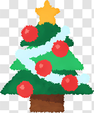 Cartoon - Christmas Tree With Ornaments Transparent PNG