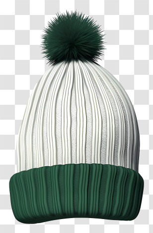 Knitted Hat - Warm Green And White Beanie Hat Transparent PNG